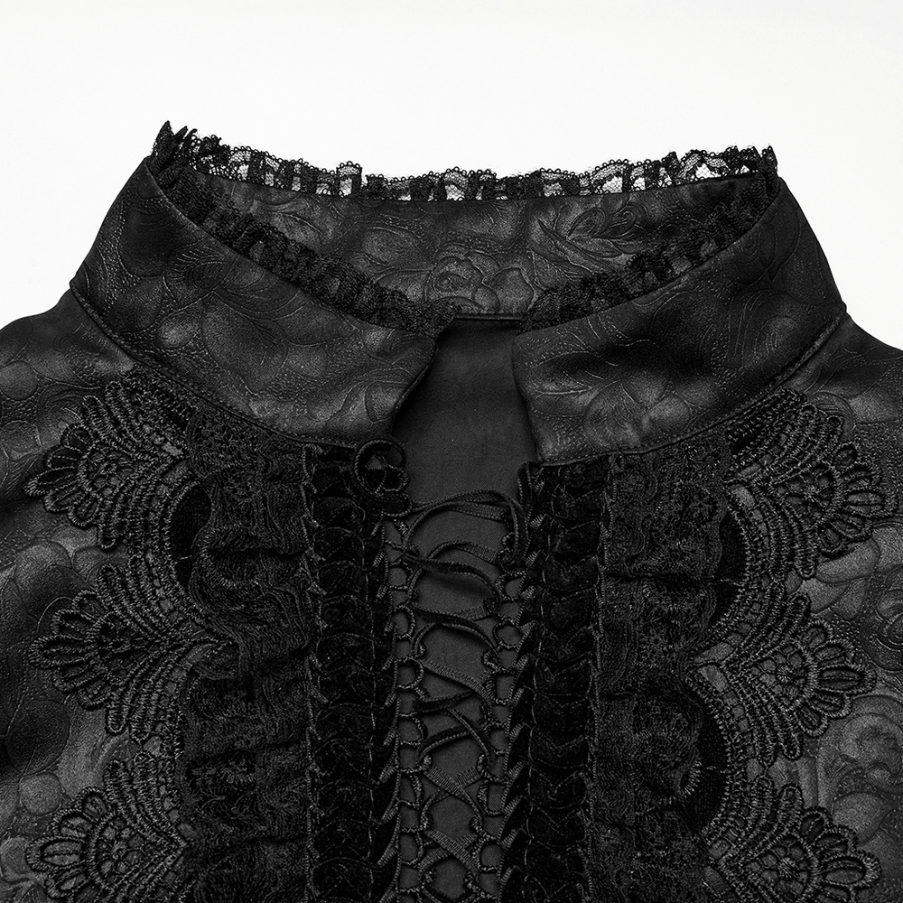 Gothic Lace Front Drawstring Shirt with Stand-up Collar