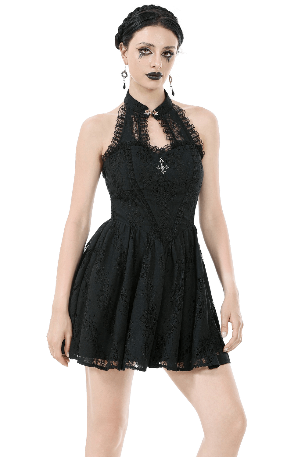 Gothic Lace Halter Dress with Keyhole Neckline