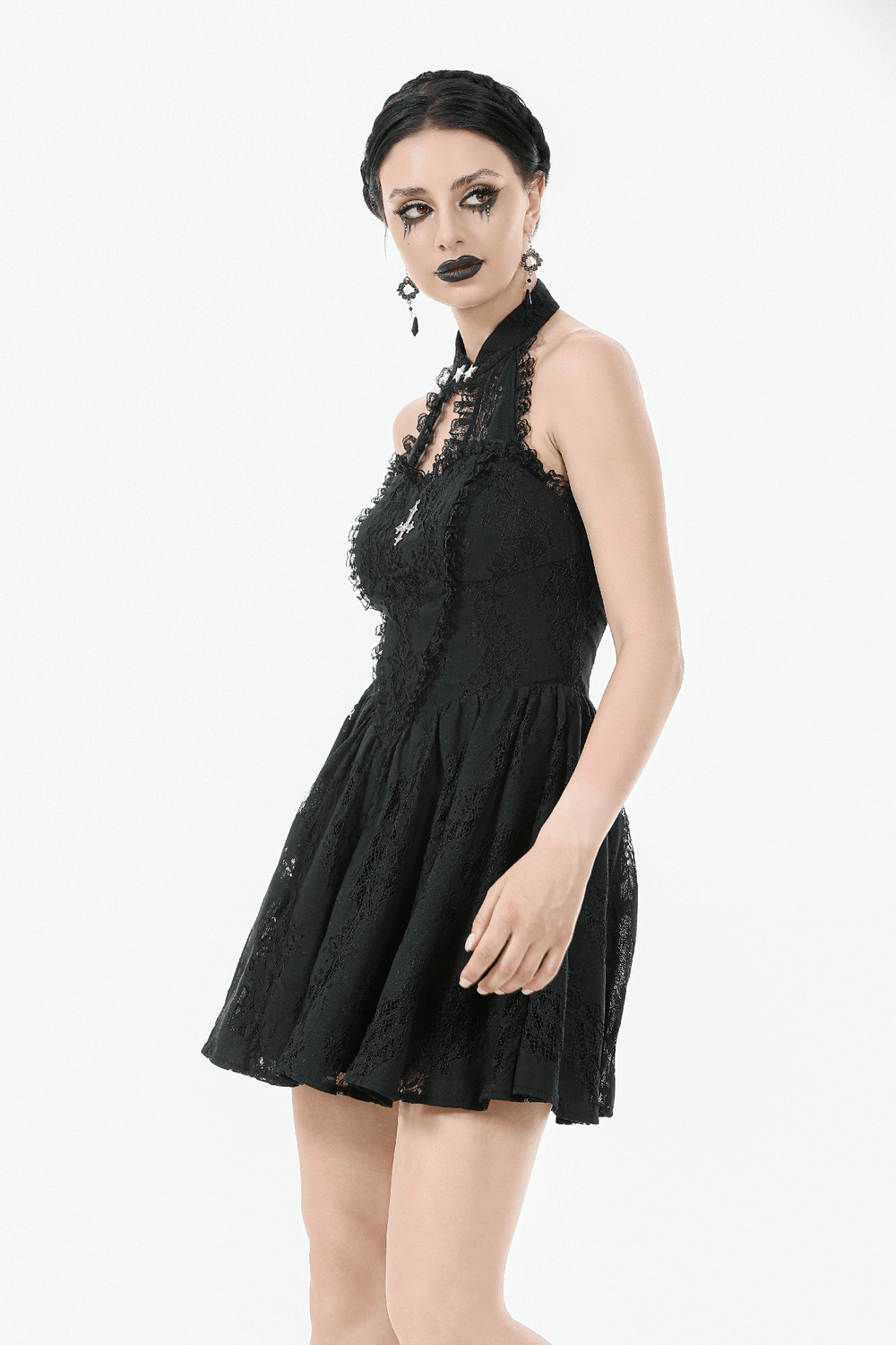 Gothic Lace Halter Dress with Keyhole Neckline