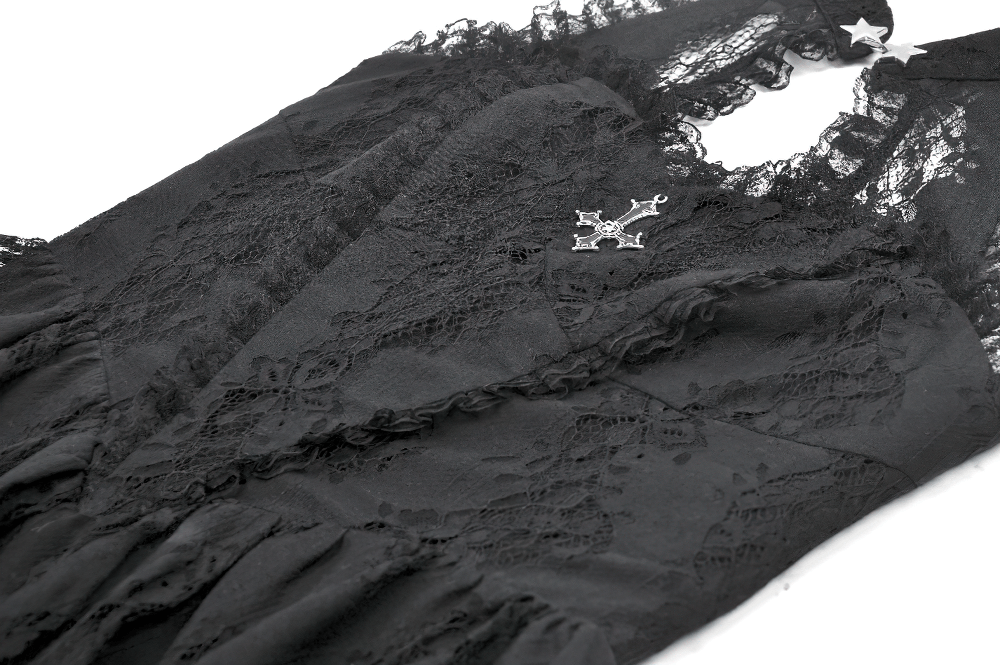 Gothic Lace Halter Dress with Keyhole Neckline