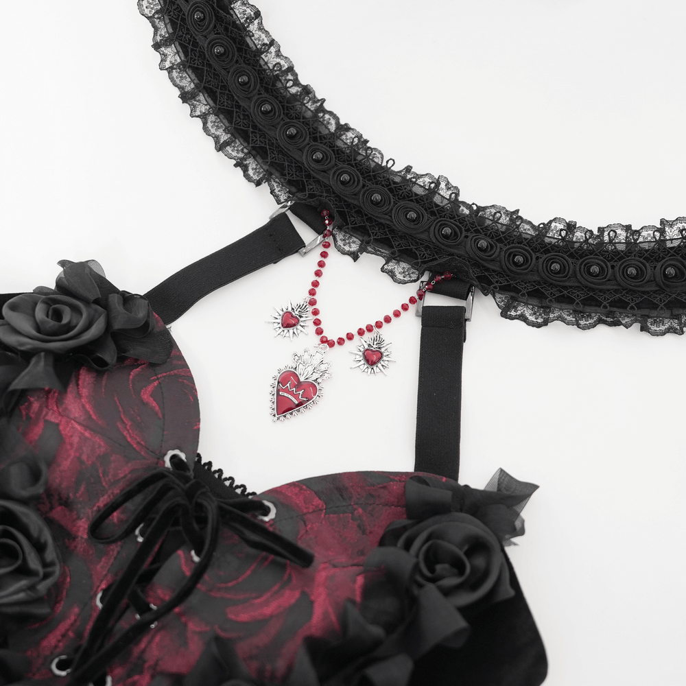Gothic Lace Halter Top with Roses and Chains for Women