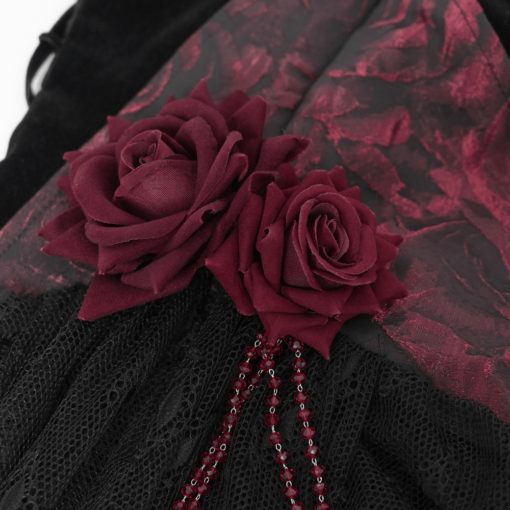 Gothic Lace Halter Top with Roses and Chains for Women
