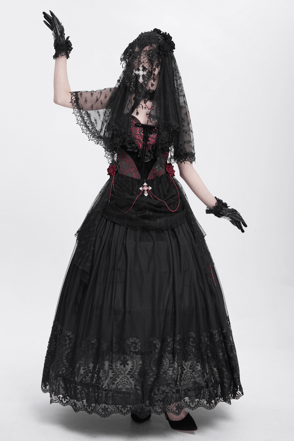 Gothic Lace Halter Top with Roses and Chains for Women