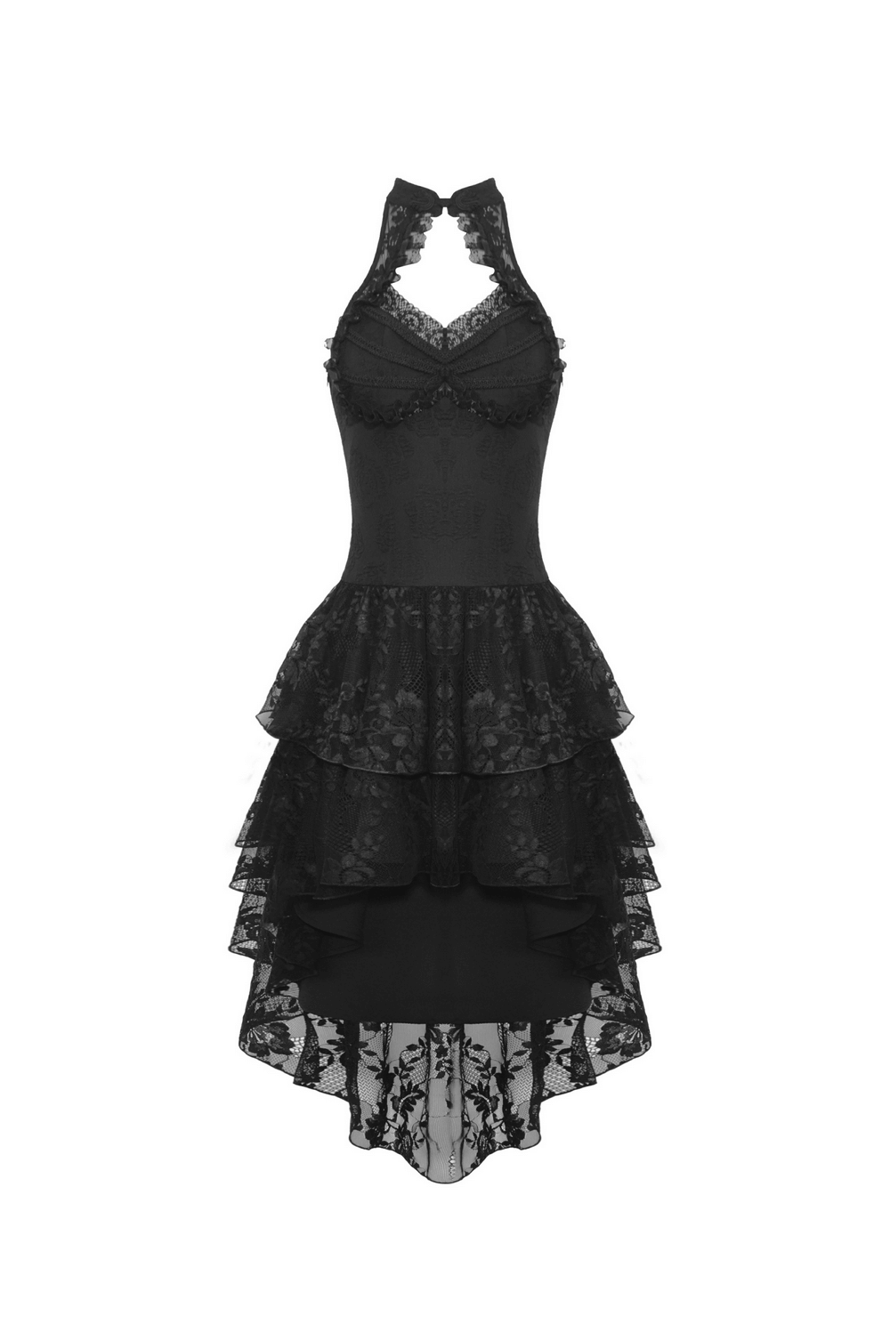 Gothic Lace High-Low Halter Dress with Tiere Skirt