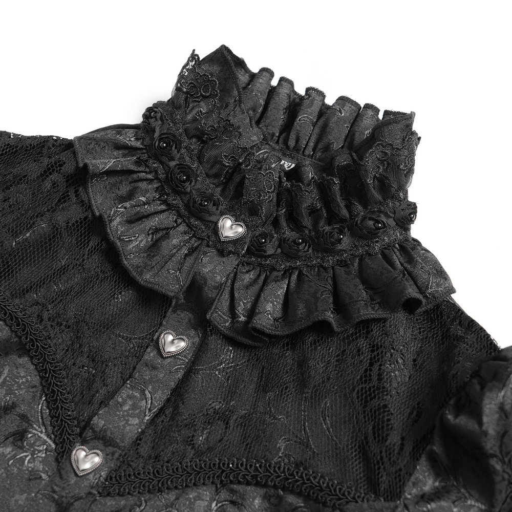 Gothic Lace High Neck Blouse with Heart Buttons
