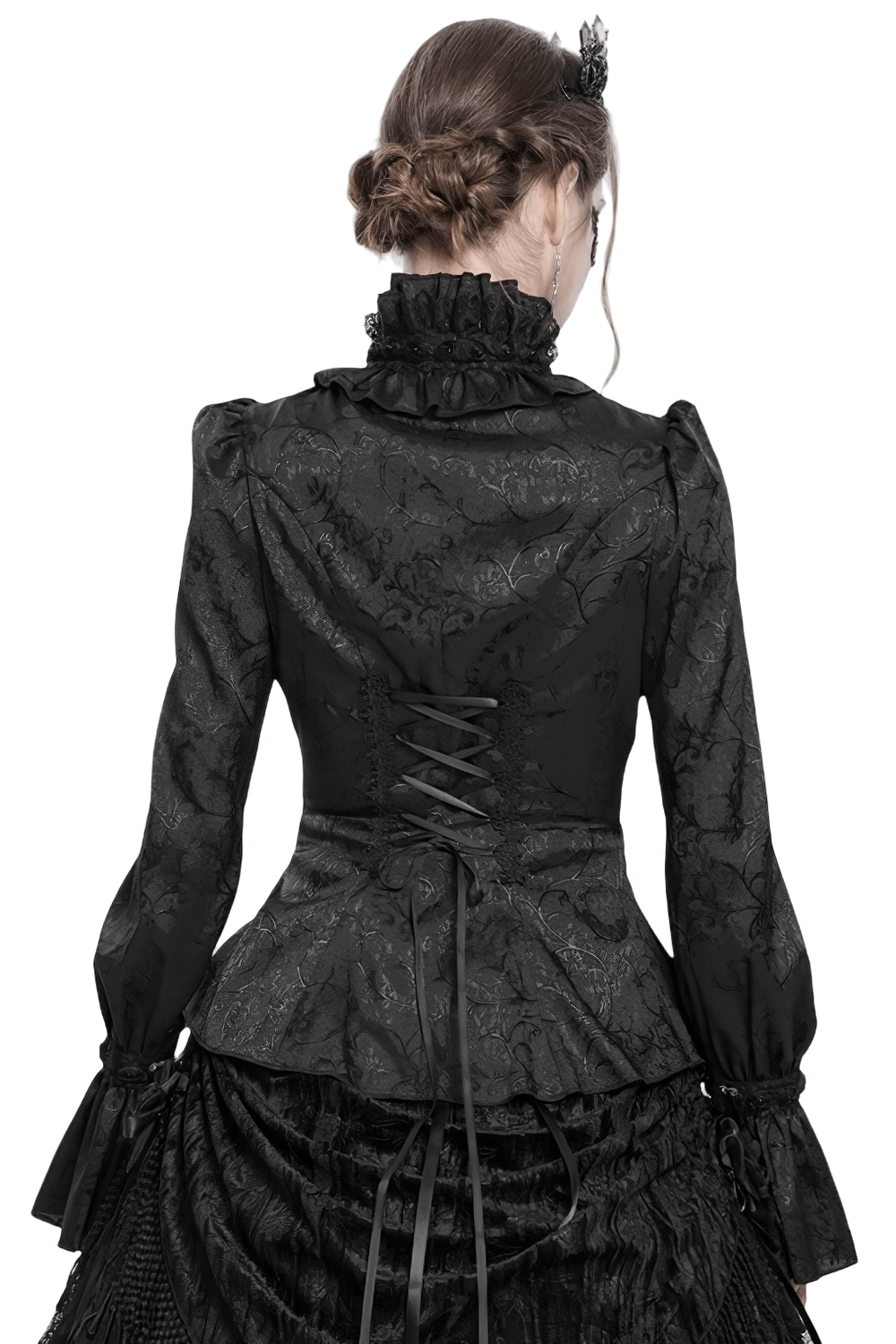 Gothic Lace High Neck Blouse with Heart Buttons