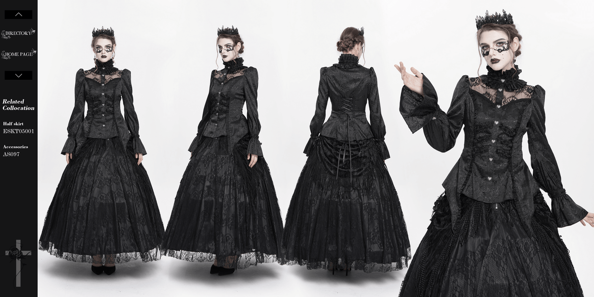 Gothic Lace High Neck Blouse with Heart Buttons