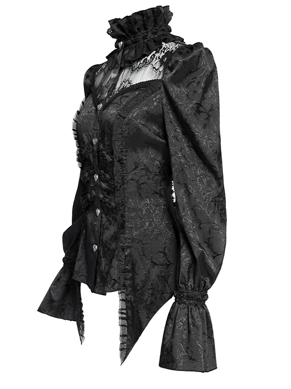 Gothic Lace High Neck Blouse with Heart Buttons