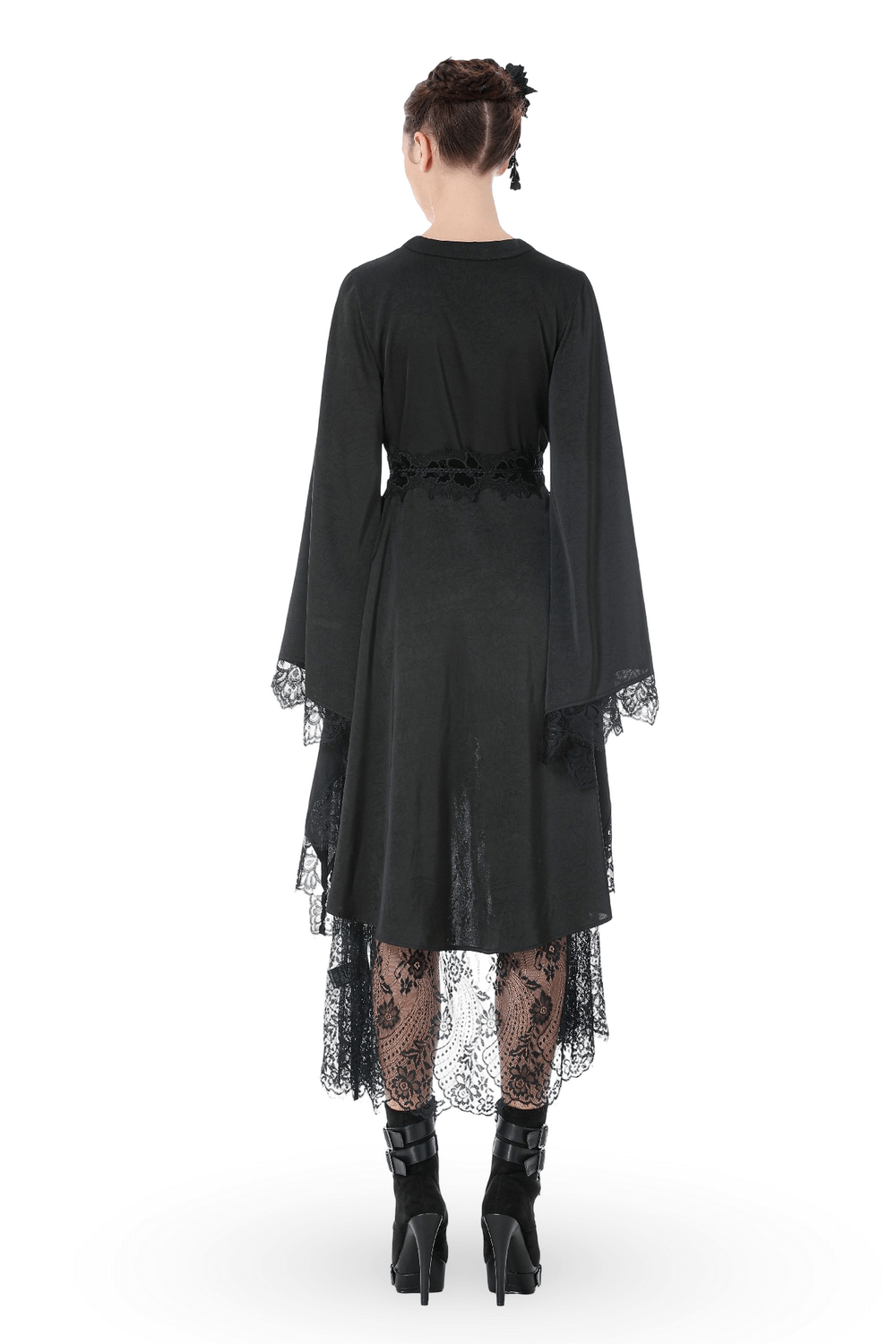 Gothic Lace Kimono Sleeved High Low Midi Dress
