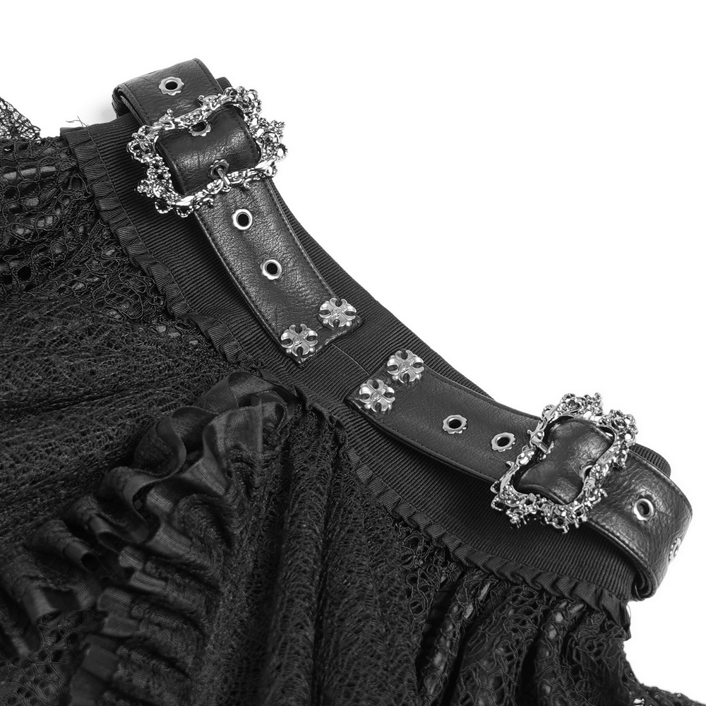 Gothic Lace Layered Skirt with Belts and Ruffled Drapes