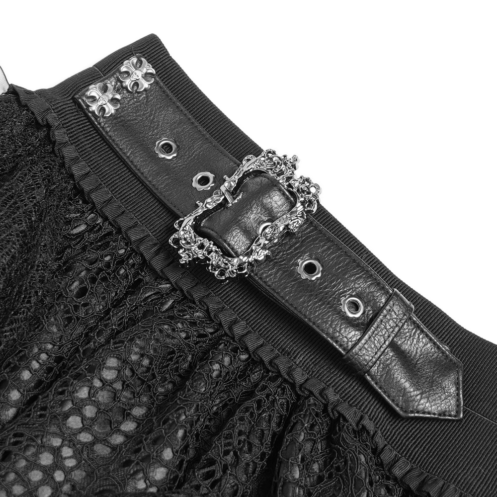 Gothic Lace Layered Skirt with Belts and Ruffled Drapes