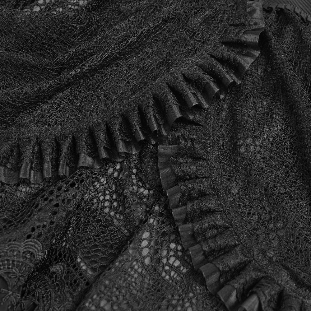 Gothic Lace Layered Skirt with Belts and Ruffled Drapes