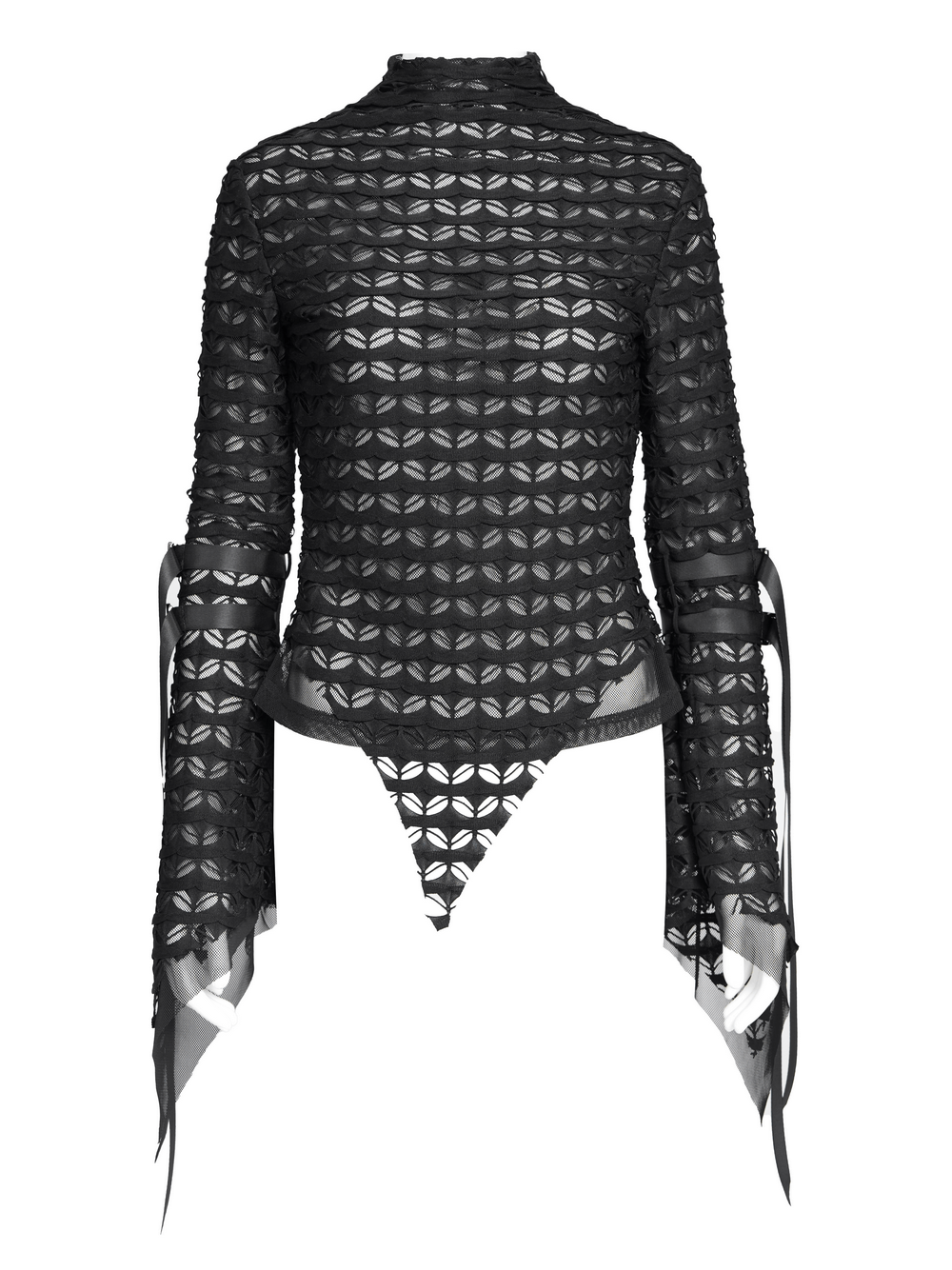 Gothic Lace Sheer Top with Straps and Long Flared Sleeves