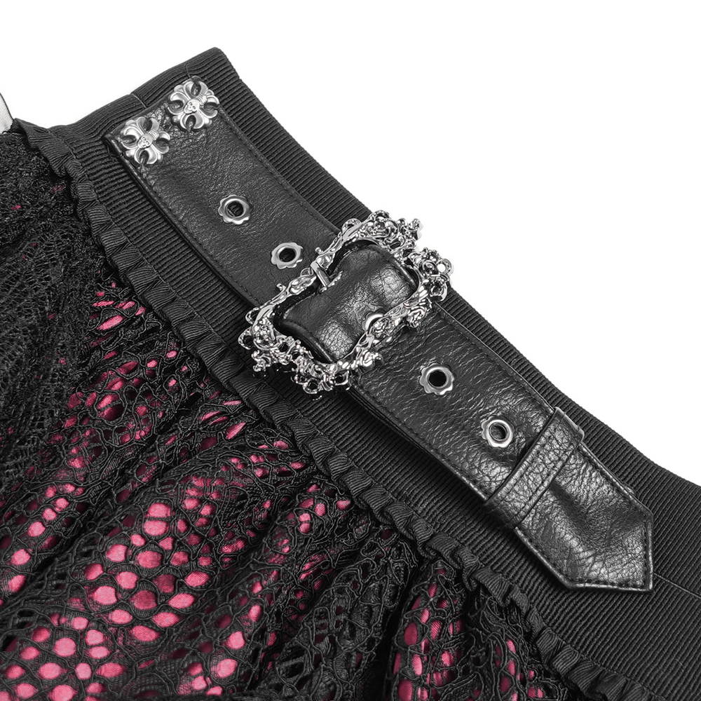 Gothic Lace Skirt with Black Ruffles and Layered Design