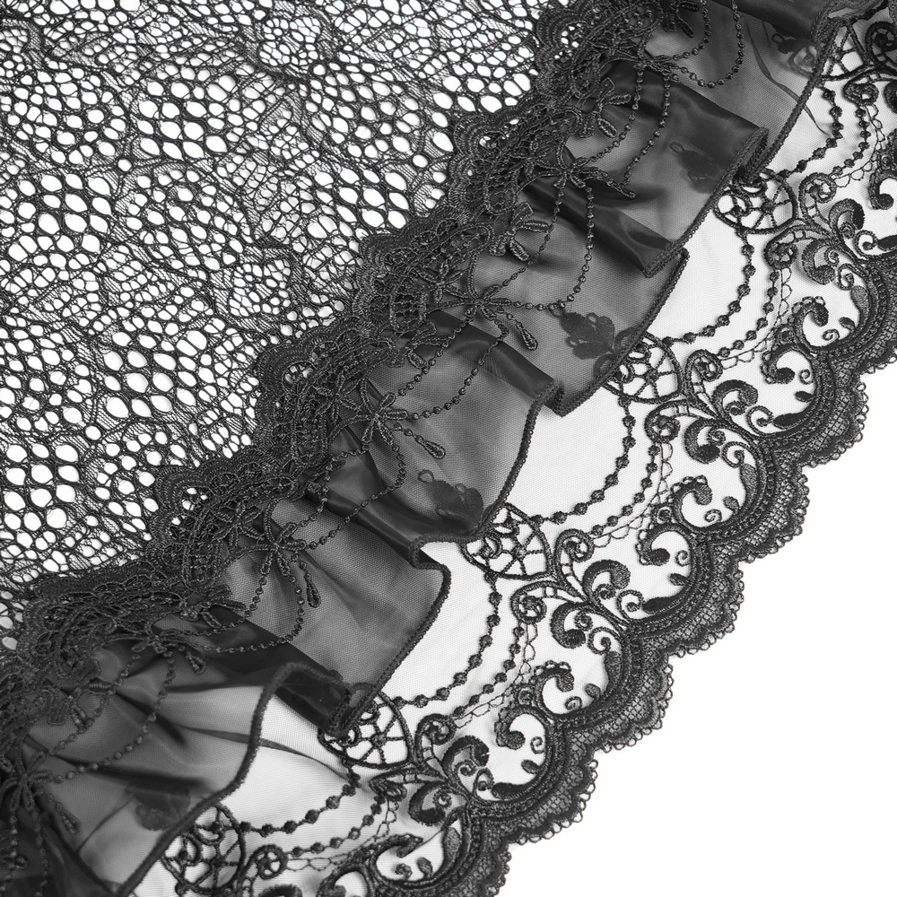 Gothic Lace Skirt with Black Ruffles and Layered Design