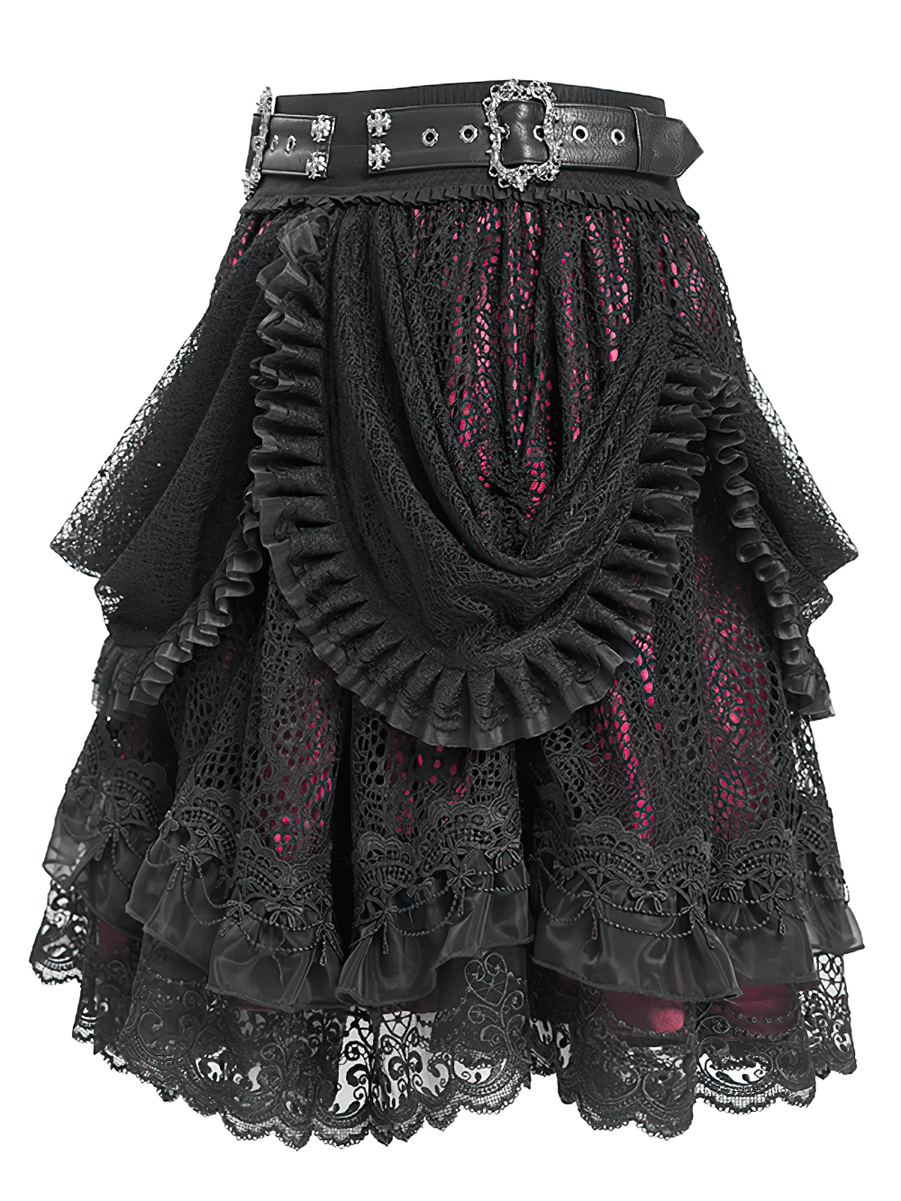 Gothic Lace Skirt with Black Ruffles and Layered Design