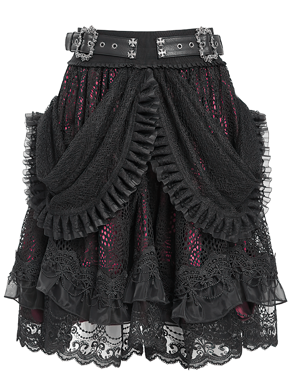 Gothic Lace Skirt with Black Ruffles and Layered Design