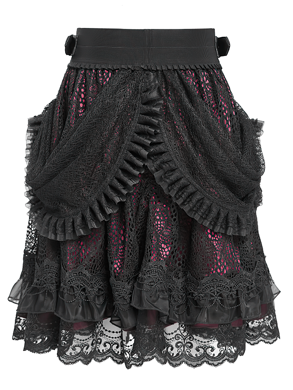 Gothic Lace Skirt with Black Ruffles and Layered Design