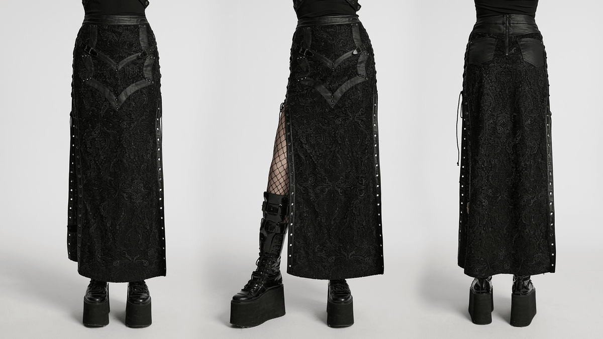 Gothic Lace Skirt with Buckle Detail and Side Slits