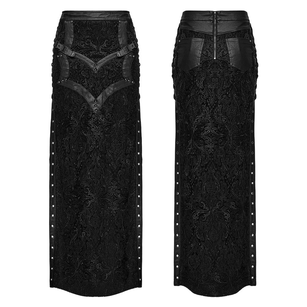 Gothic Lace Skirt with Buckle Detail and Side Slits