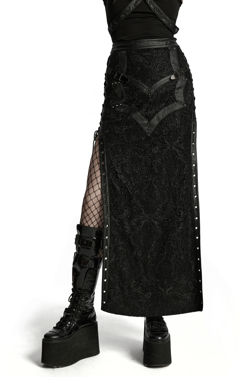 Gothic Lace Skirt with Buckle Detail and Side Slits