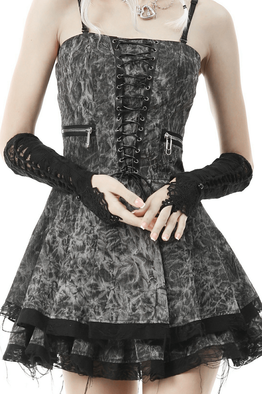 Gothic Lace Spiderweb Fingerless Gloves for Women