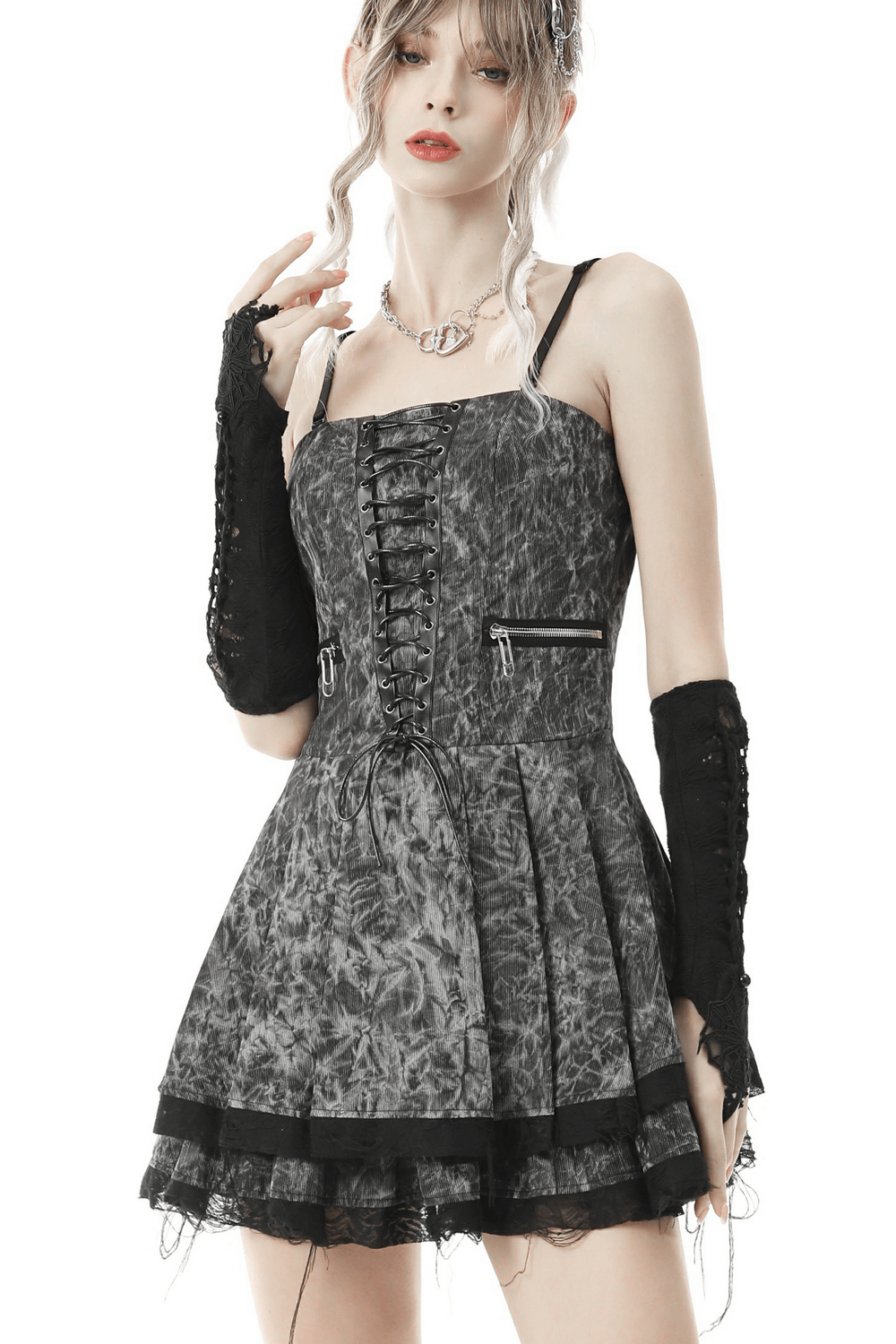 Gothic Lace Spiderweb Fingerless Gloves for Women