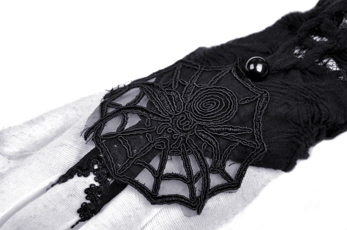 Gothic Lace Spiderweb Fingerless Gloves for Women