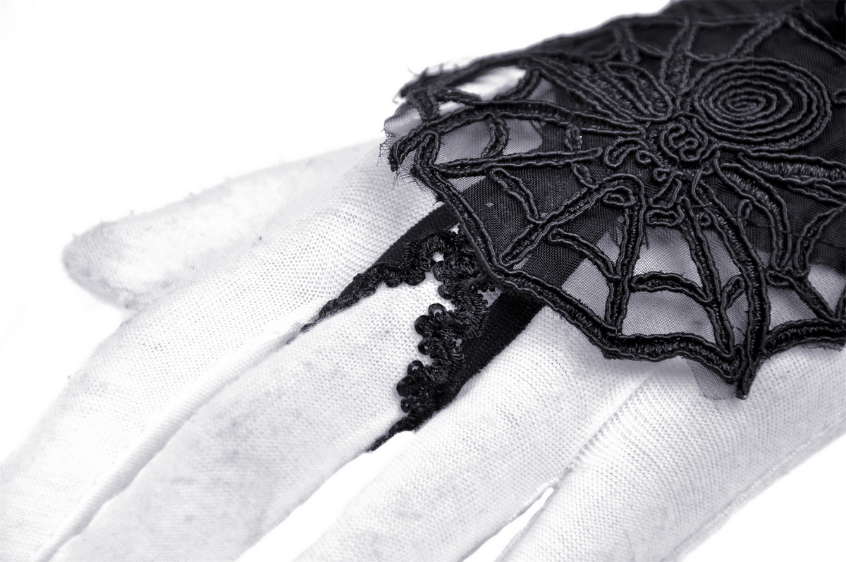 Gothic Lace Spiderweb Fingerless Gloves for Women