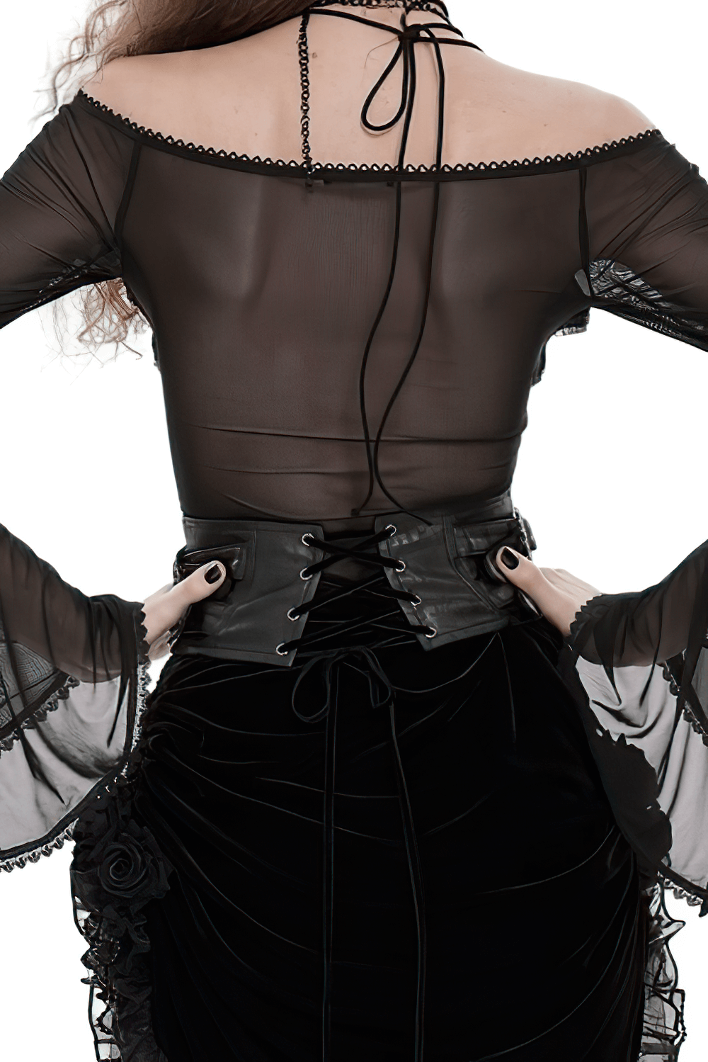 Gothic Lace-Up Black Corset Waist Belt with Cross Details