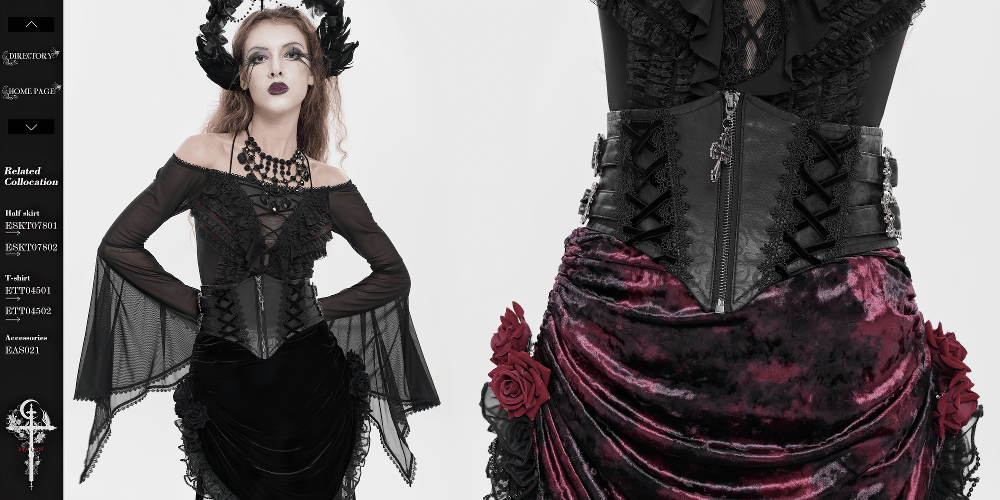 Gothic Lace-Up Black Corset Waist Belt with Cross Details
