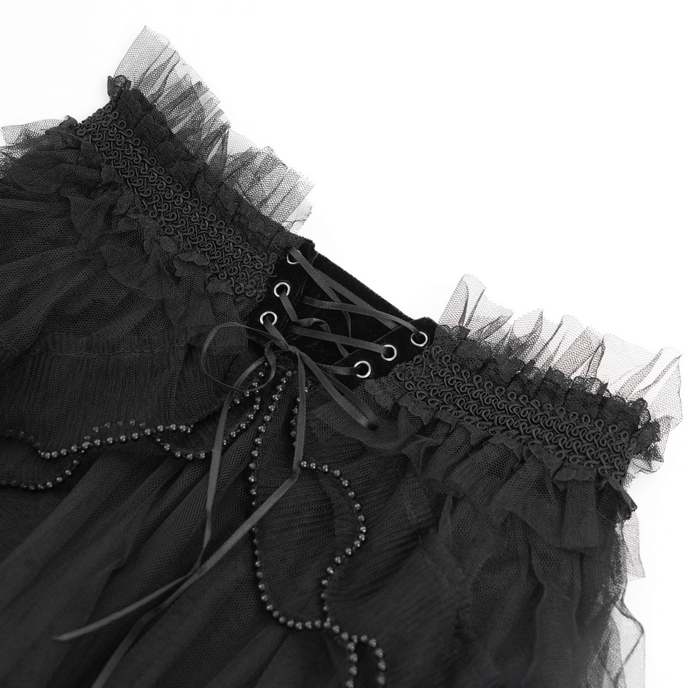 Gothic Lace Up Black Ruffled Shorts with Tie Detail