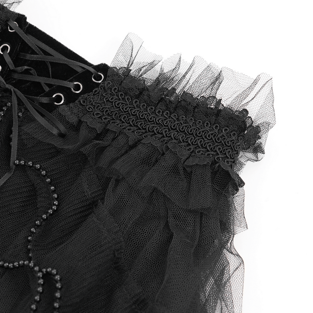 Gothic Lace Up Black Ruffled Shorts with Tie Detail