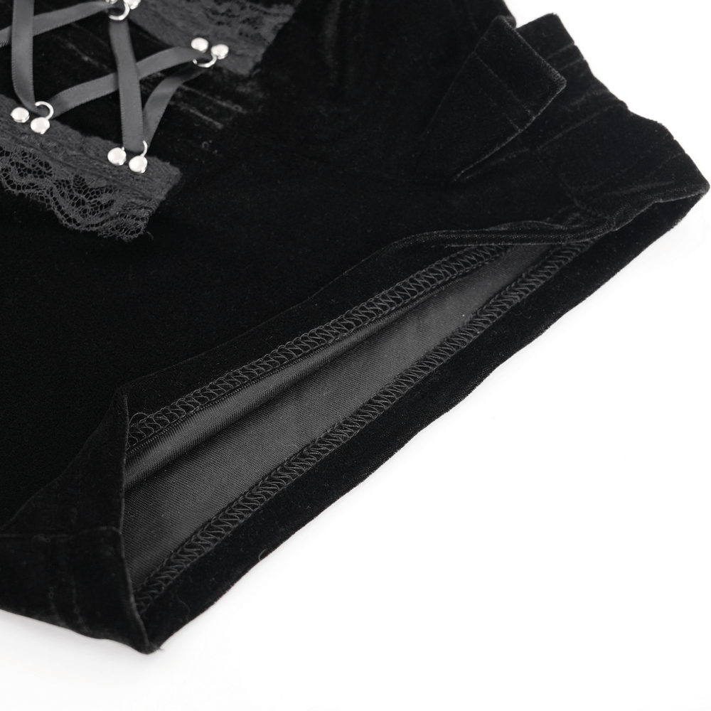 Gothic Lace Up Black Ruffled Shorts with Tie Detail