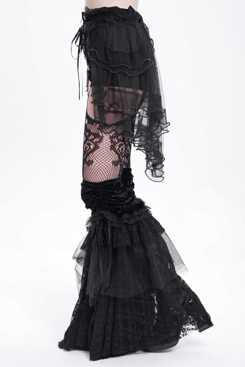 Gothic Lace Up Black Ruffled Shorts with Tie Detail