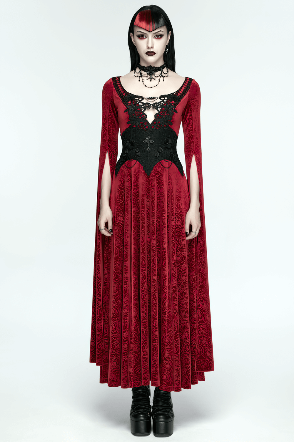 Gothic Lace-Up Corset Belt with Embroidery and Cross Details