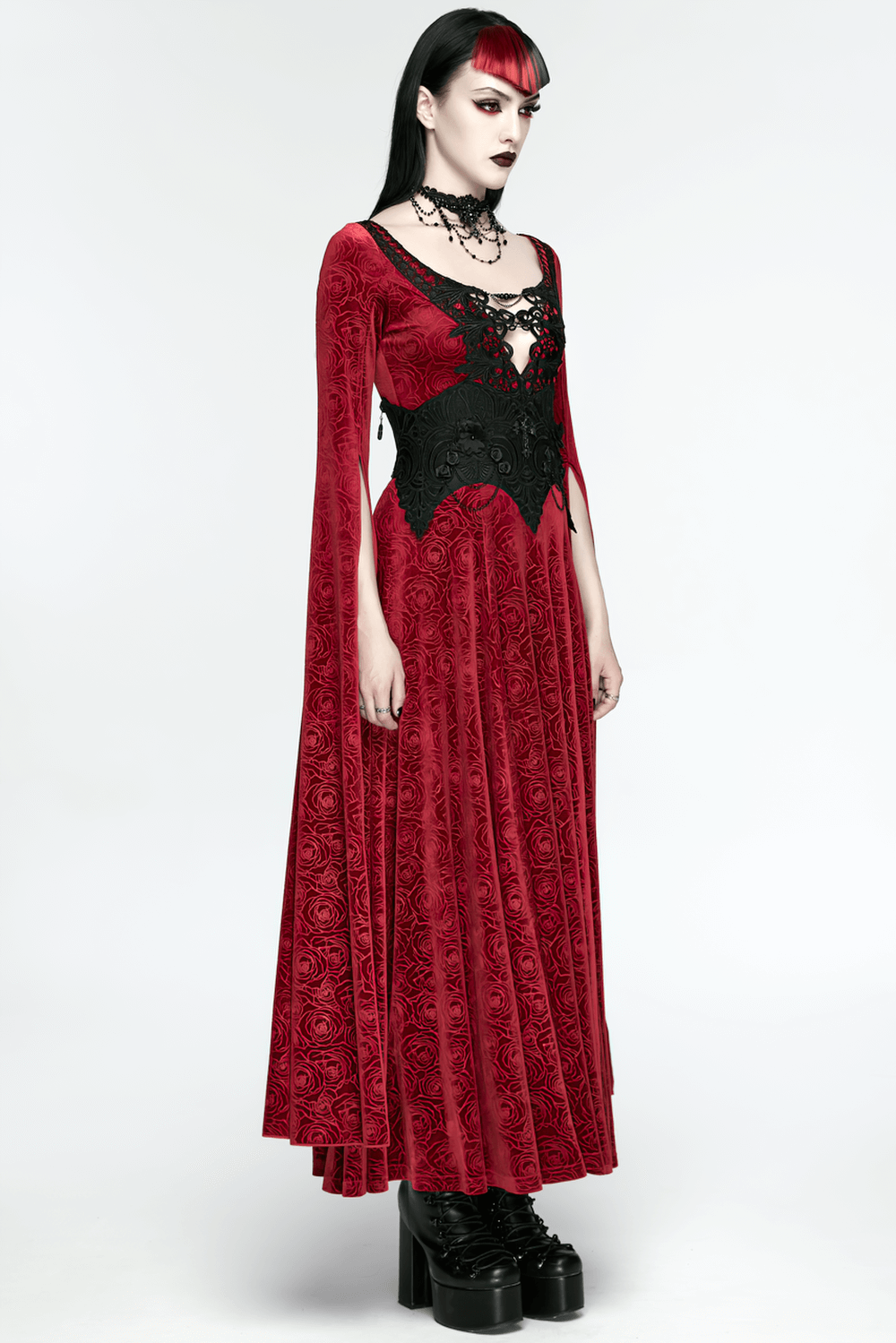 Gothic Lace-Up Corset Belt with Embroidery and Cross Details