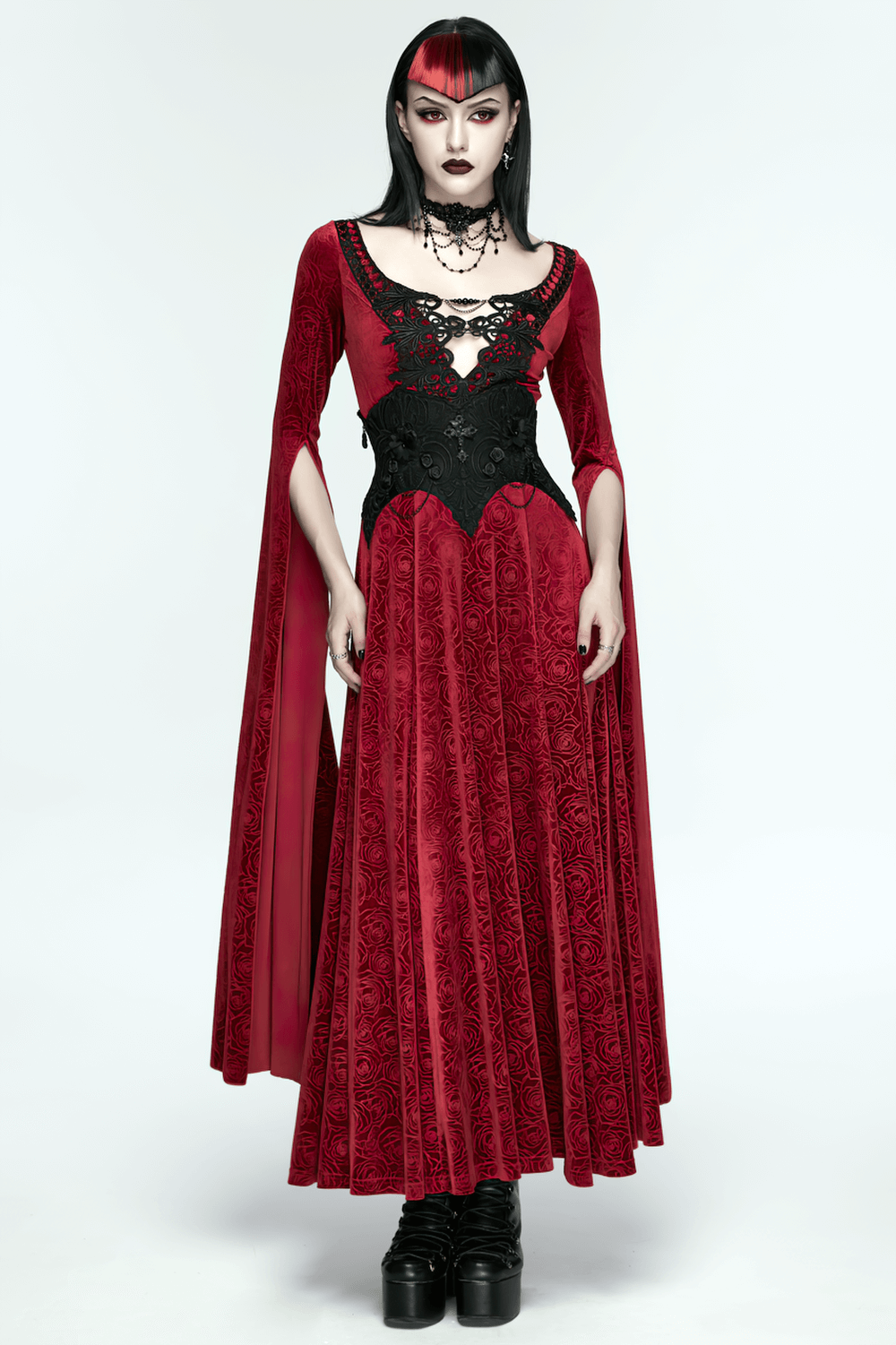 Gothic Lace-Up Corset Belt with Embroidery and Cross Details