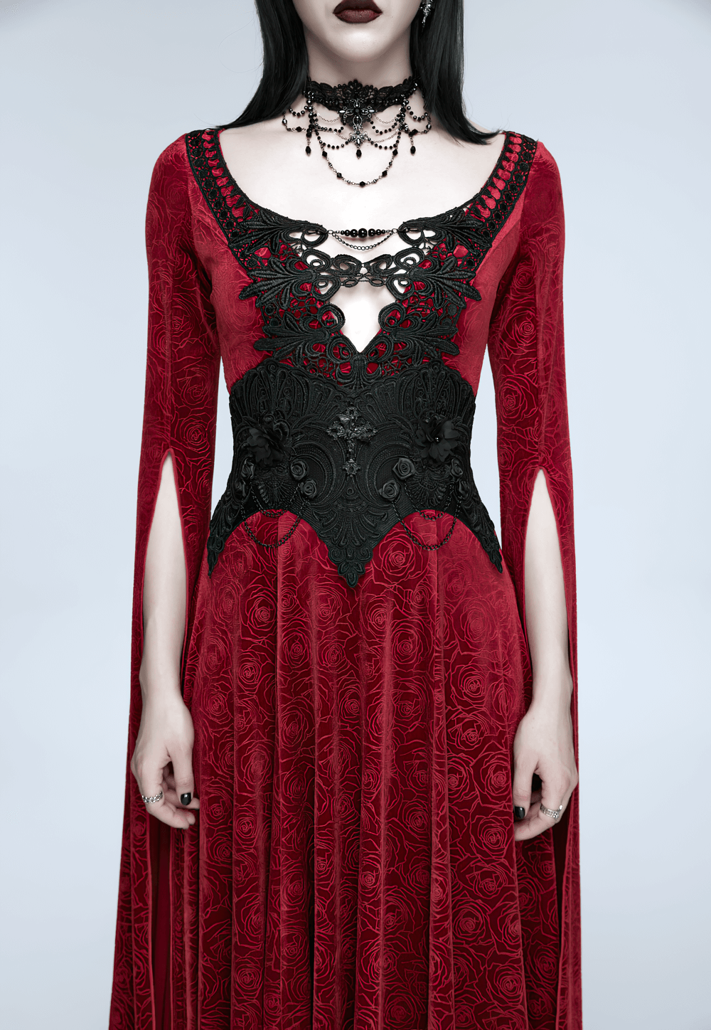 Gothic Lace-Up Corset Belt with Embroidery and Cross Details