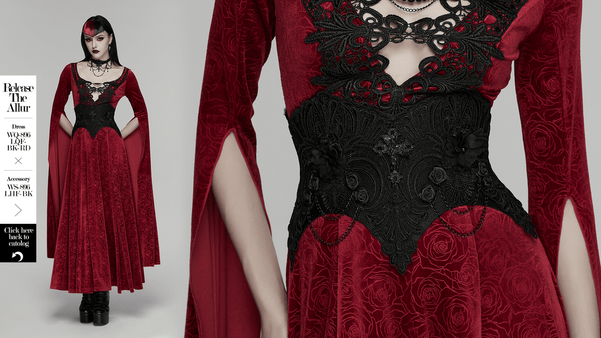 Gothic Lace-Up Corset Belt with Embroidery and Cross Details