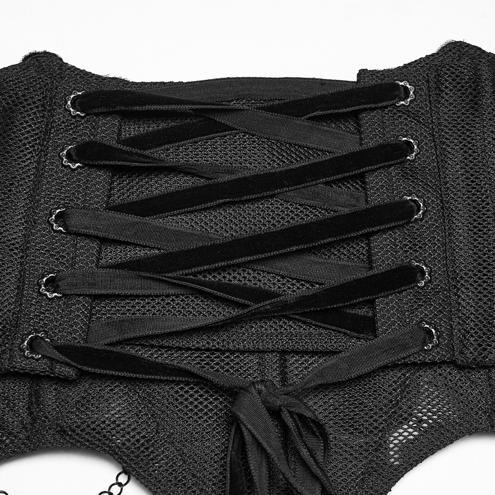 Gothic Lace-Up Corset Belt with Embroidery and Cross Details