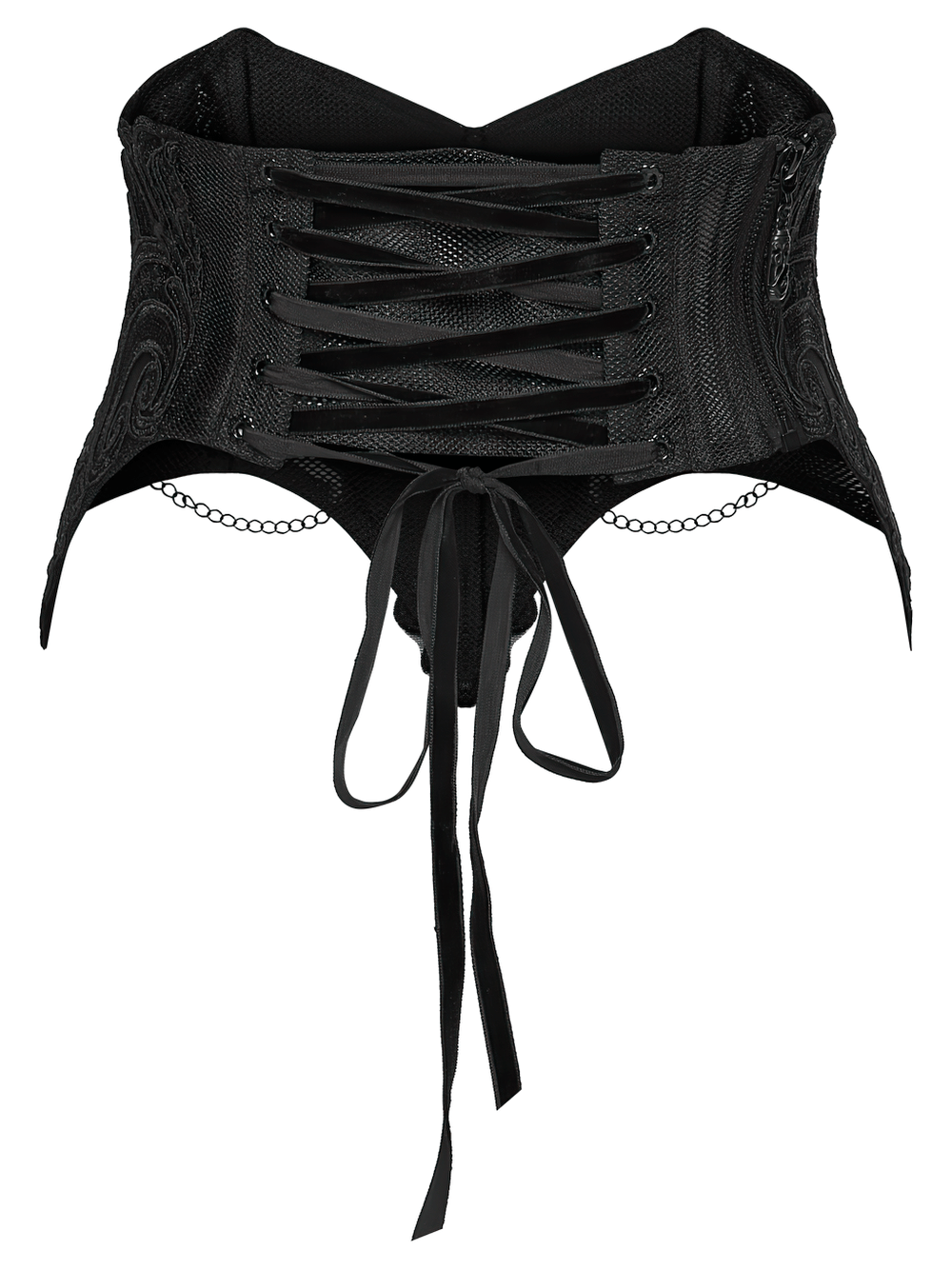 Gothic Lace-Up Corset Belt with Embroidery and Cross Details