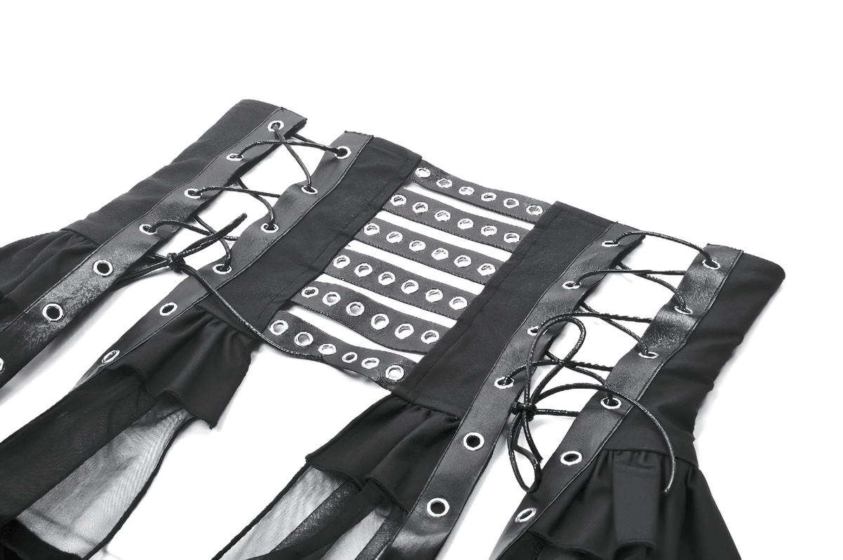 Gothic Lace-Up Corset Belt with Layered Tulle Skirt