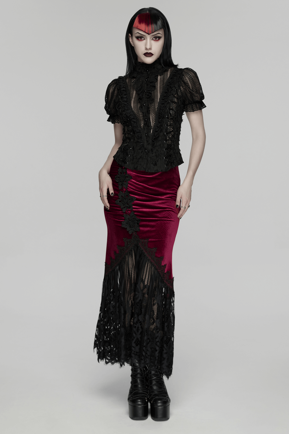Gothic Lace-Up Decadent Shirt with Bubble Sleeves
