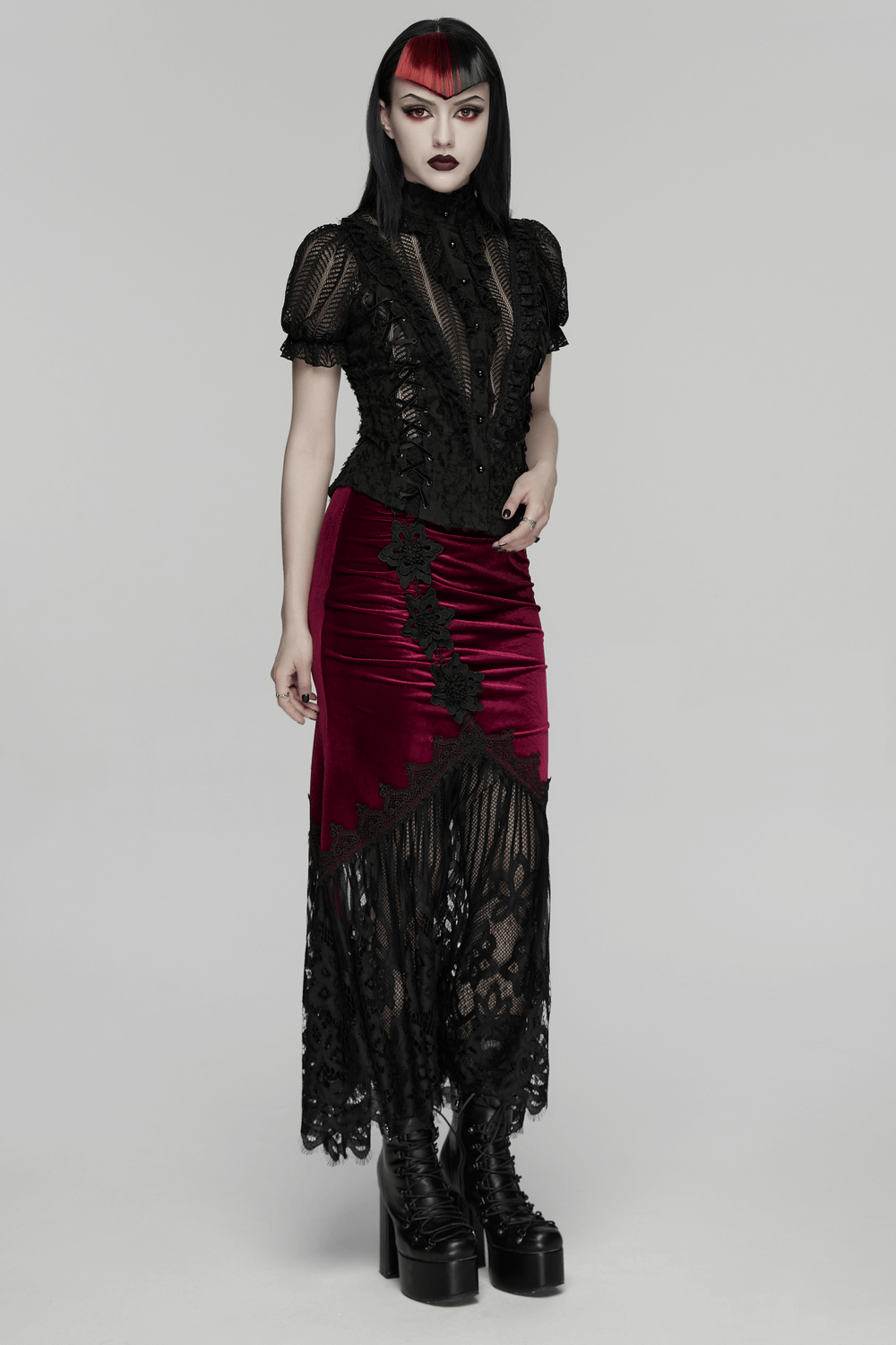 Gothic Lace-Up Decadent Shirt with Bubble Sleeves