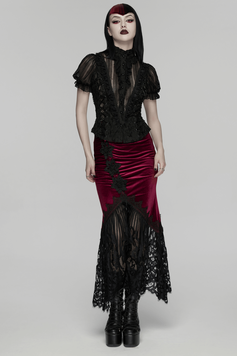 Gothic Lace-Up Decadent Shirt with Bubble Sleeves