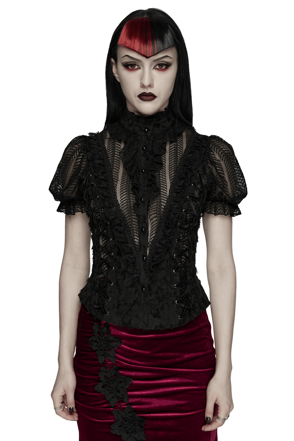 Gothic Lace-Up Decadent Shirt with Bubble Sleeves
