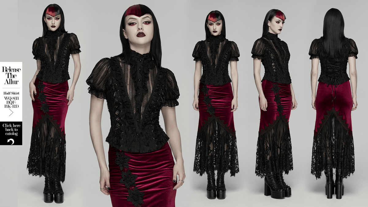 Gothic Lace-Up Decadent Shirt with Bubble Sleeves