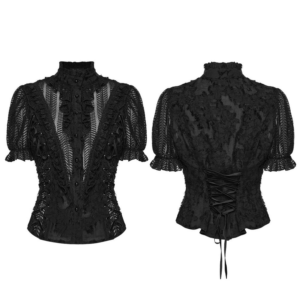 Gothic Lace-Up Decadent Shirt with Bubble Sleeves