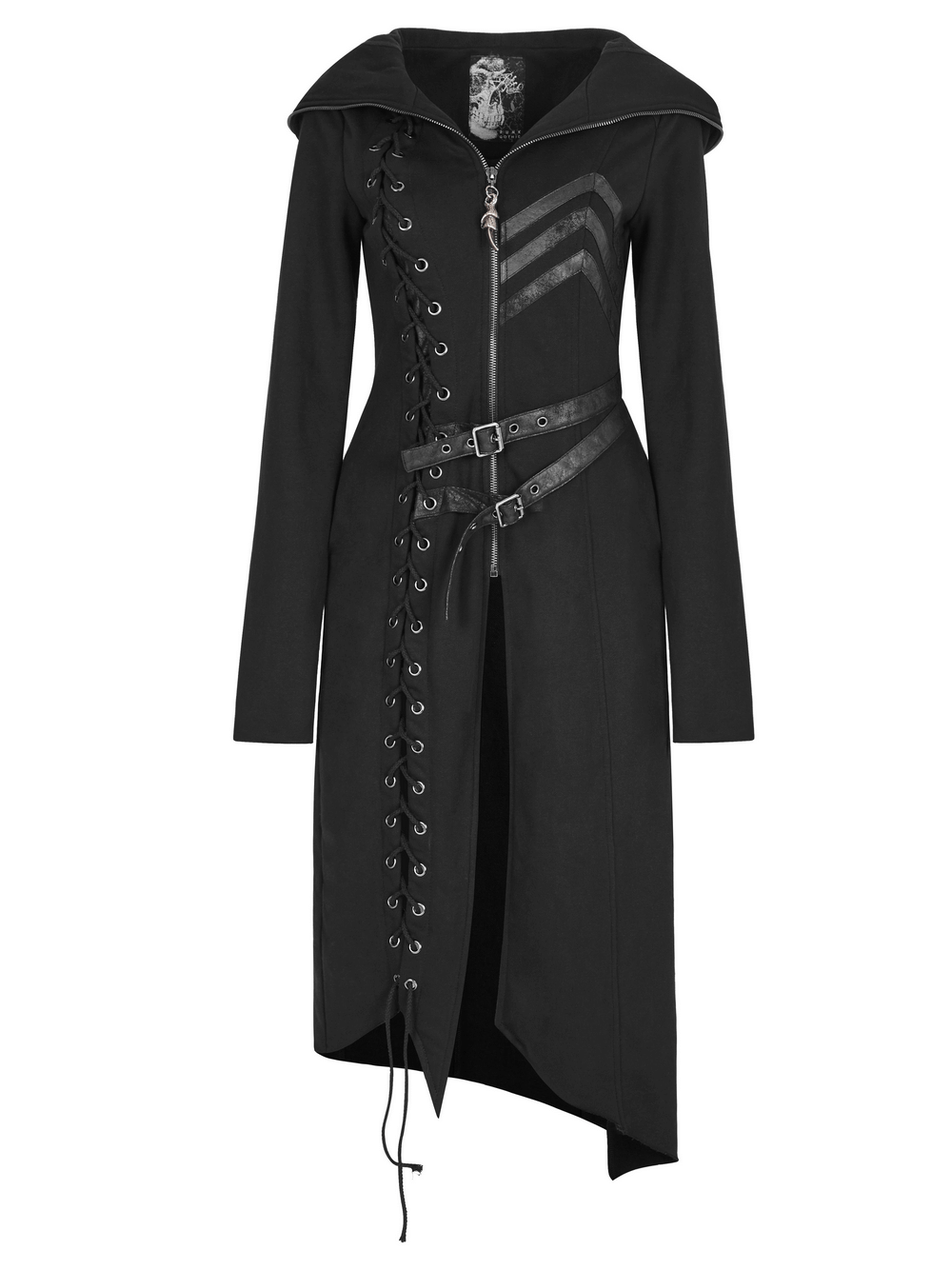 Gothic Lace-Up Long Coat with Hood and Buckles